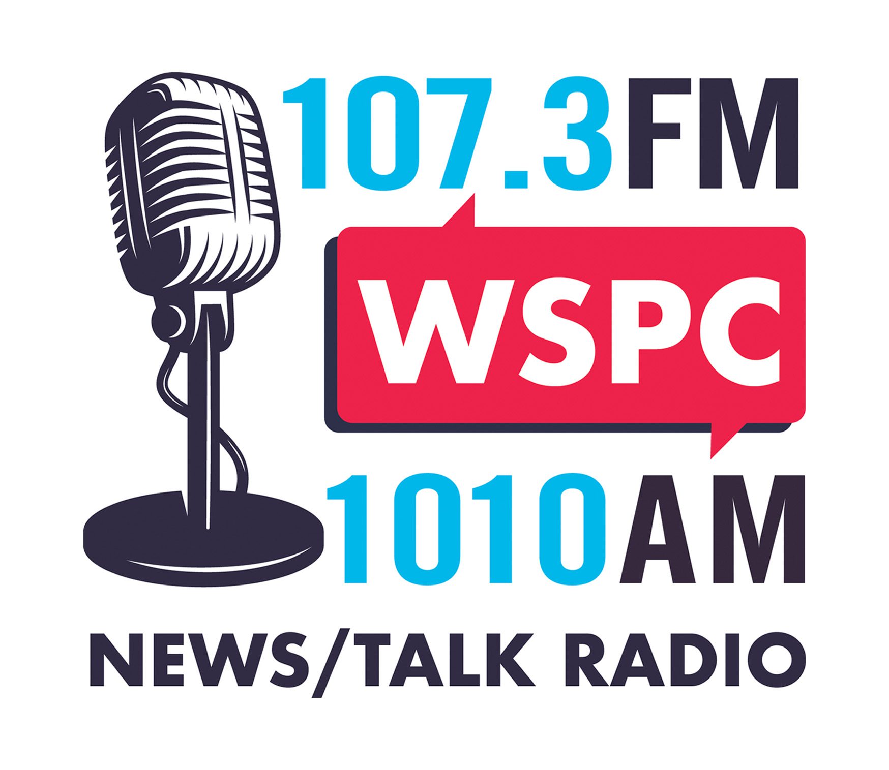 Logo of Wspc News/Talk Radio Featuring a Vintage Microphone Alongside the Station Identifiers for 107.3 FM and 1010 Am in Bold Blue and Red Fonts.